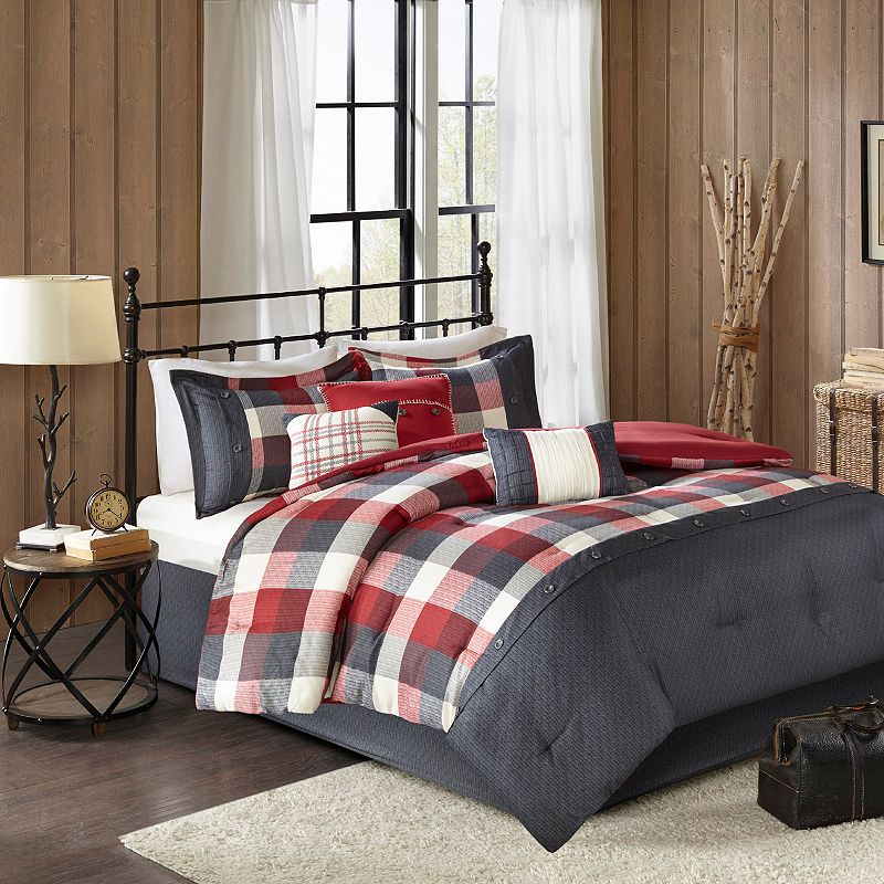 Madison Park Pioneer 7-piece Plaid Comforter Set with Throw Pillows, Red, C