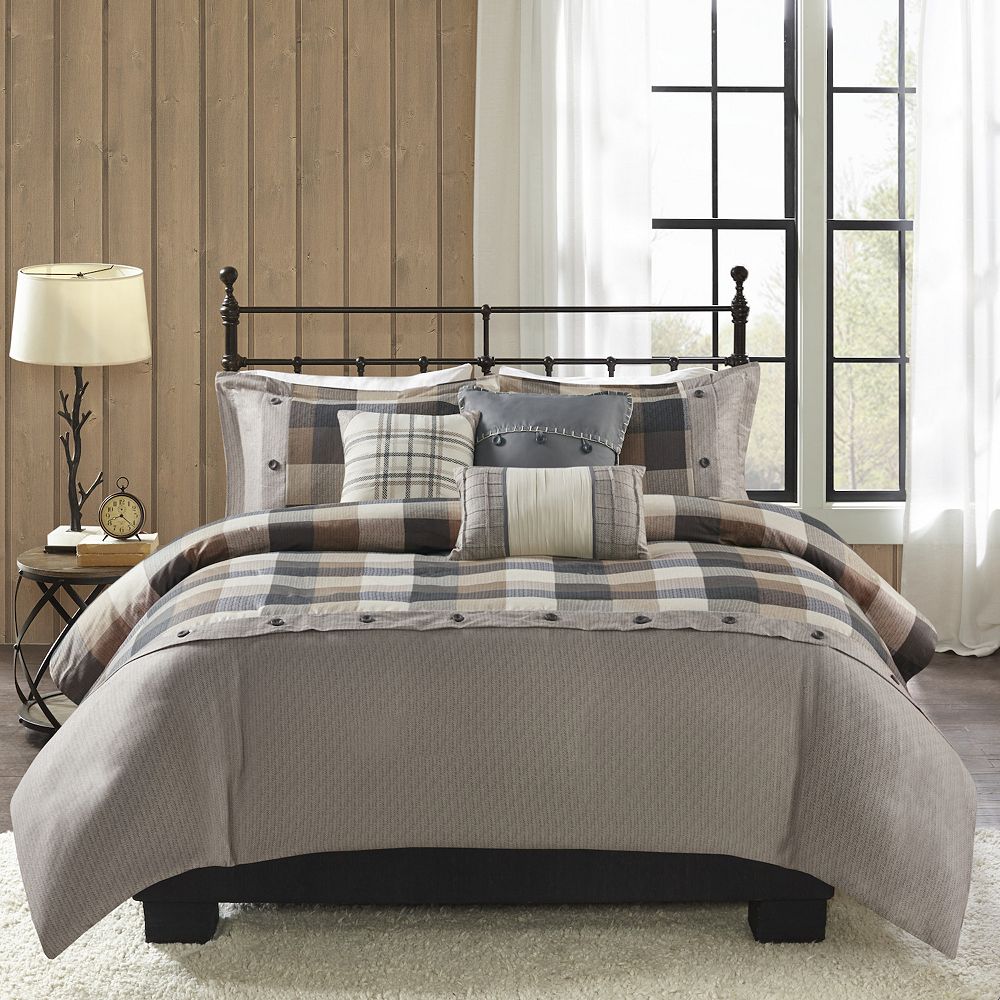 Madison Park Pioneer 6-piece Plaid Duvet Cover Set with Throw Pillows