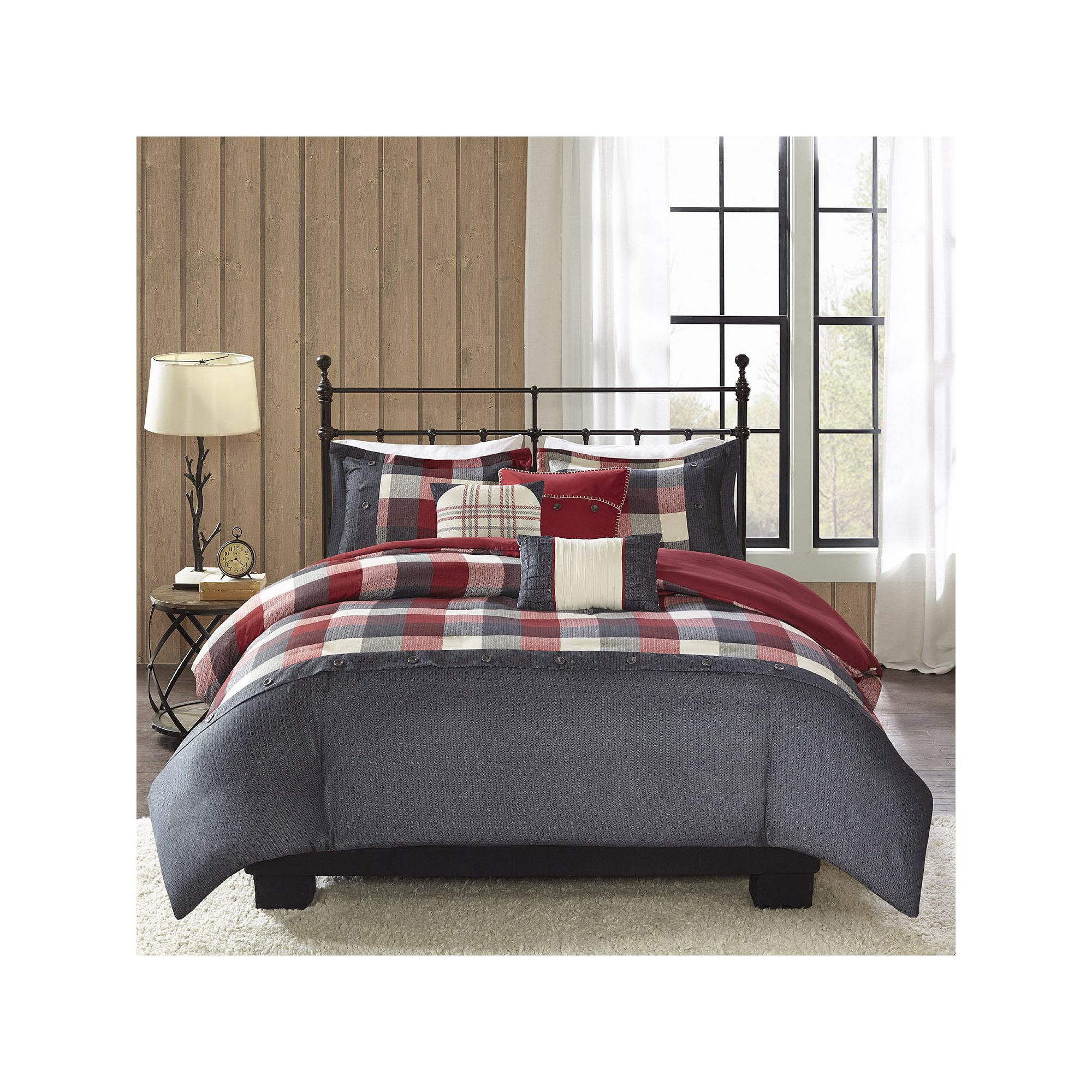 Madison Park Pioneer 6-piece Plaid Duvet Cover Set with Throw Pillows, Red