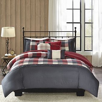 Madison Park Pioneer 6 pc Plaid Duvet Cover Set with Throw Pillows