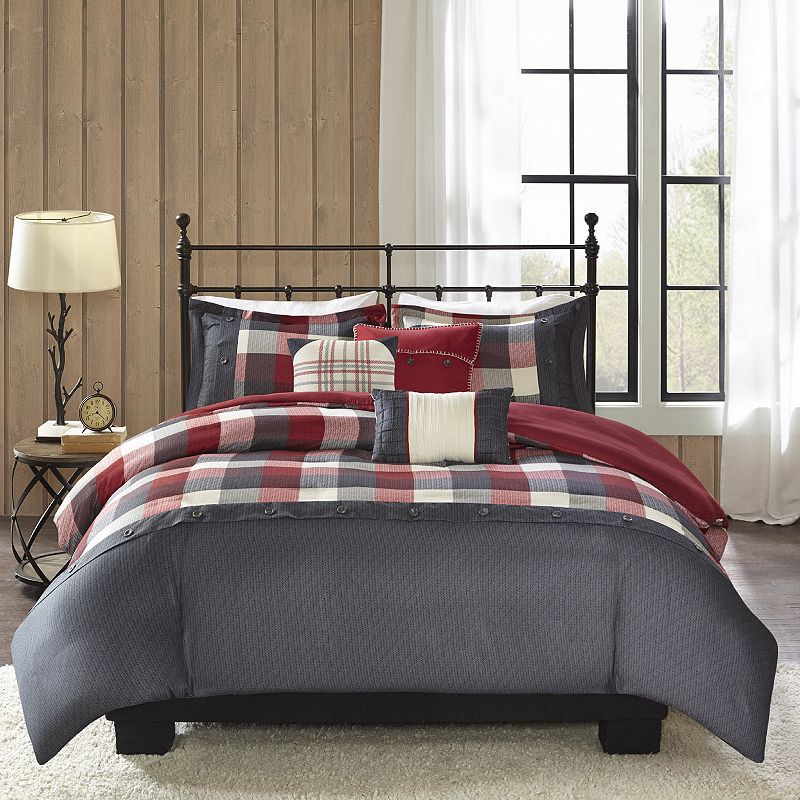 Madison Park Pioneer 6-piece Plaid Duvet Cover Set, Red, King