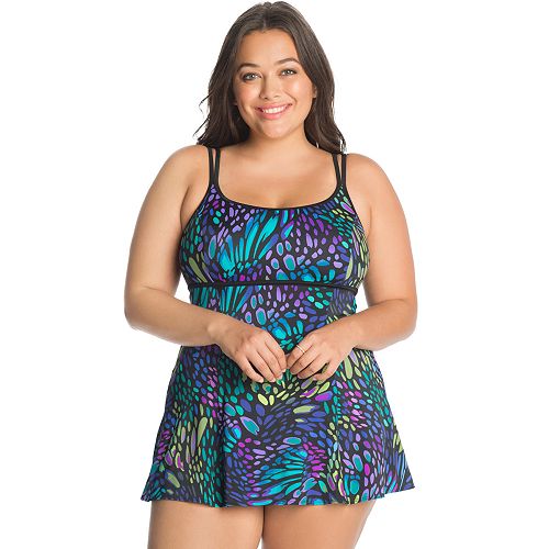 Plus Size Great Lengths Tummy Slimmer Empire Swimdress