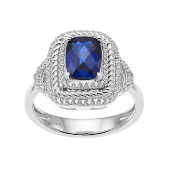 Sterling Silver Lab-Created Blue & White Sapphire Halo Ring