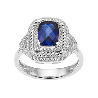 MASTERPIECE Sterling Silver Lab-Created Blue & White Sapphire Halo Ring