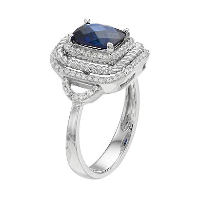 MASTERPIECE Sterling Silver Lab-Created Blue & White Sapphire Halo Ring