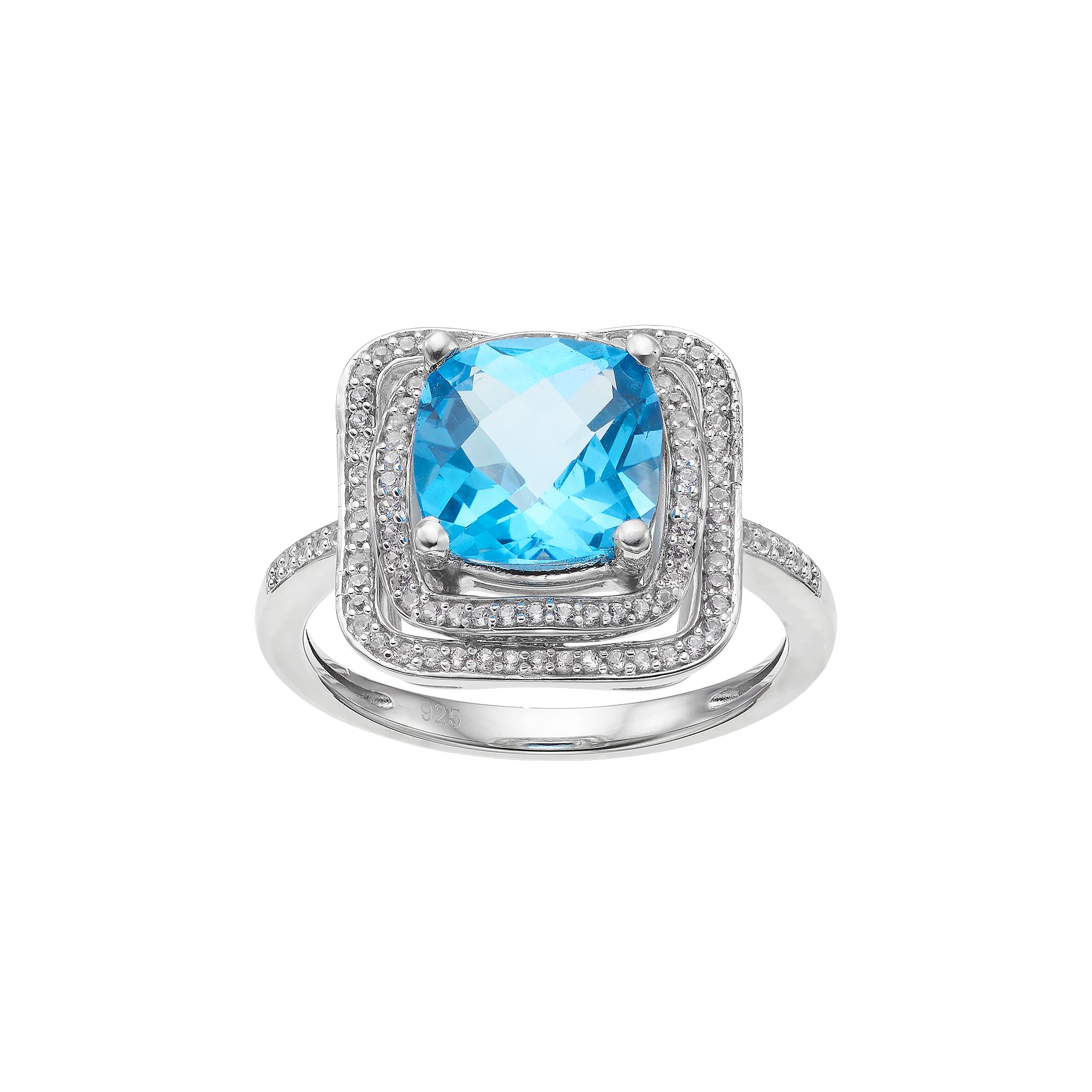 Sterling Silver Blue Topaz Tiered Halo Ring, Womens, Size: 6
