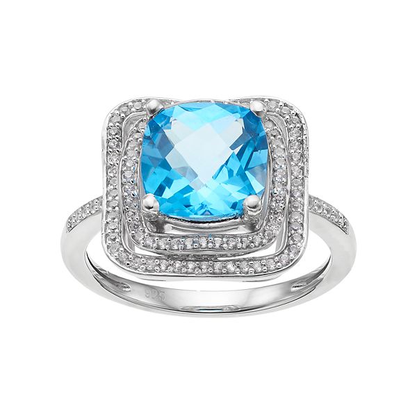 Sterling Silver Blue Topaz Tiered Halo Ring