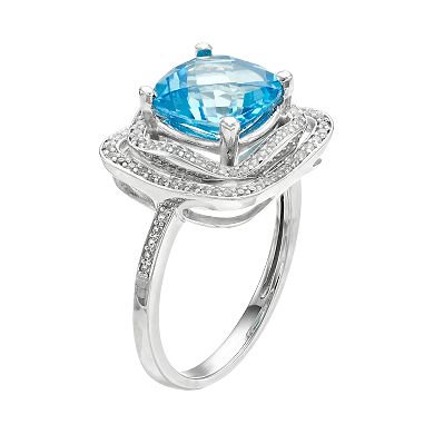 MASTERPIECE Sterling Silver Blue Topaz Tiered Halo Ring