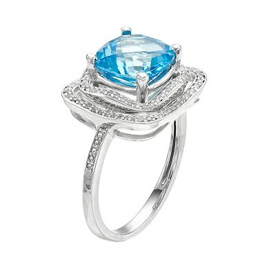 Sterling Silver Blue Topaz Tiered Halo Ring
