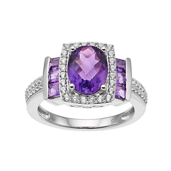 Sterling Silver Amethyst & Lab-Created White Sapphire Halo Ring