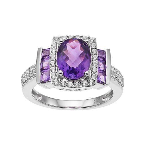 Sterling Silver Amethyst & Lab-Created White Sapphire Halo Ring