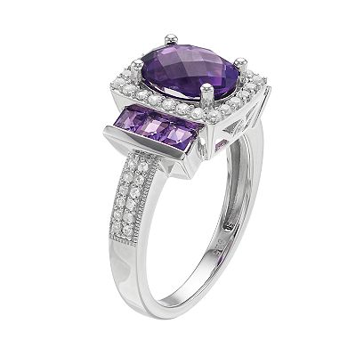 Sterling Silver Amethyst & Lab-Created White Sapphire Halo Ring