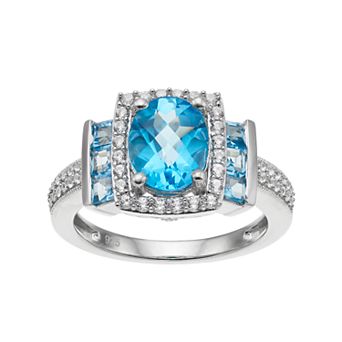 MASTERPIECE Sterling Silver Blue Topaz & Lab-Created White Sapphire Halo Ring