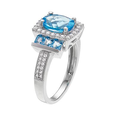 MASTERPIECE Sterling Silver Blue Topaz & Lab-Created White Sapphire Halo Ring