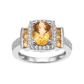 Sterling Silver Citrine & Lab-Created White Sapphire Halo Ring
