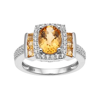 MASTERPIECE Sterling Silver Citrine & Lab-Created White Sapphire Halo Ring