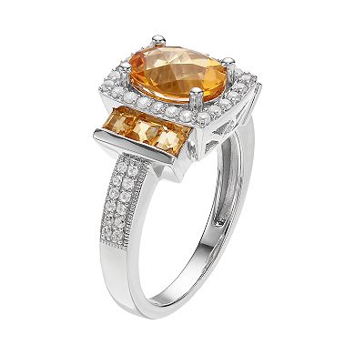 Sterling Silver Citrine & Lab-Created White Sapphire Halo Ring