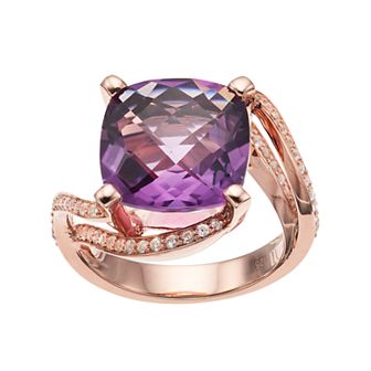 14k Rose Gold Over Silver Amethyst & Lab-Created White Sapphire Ring