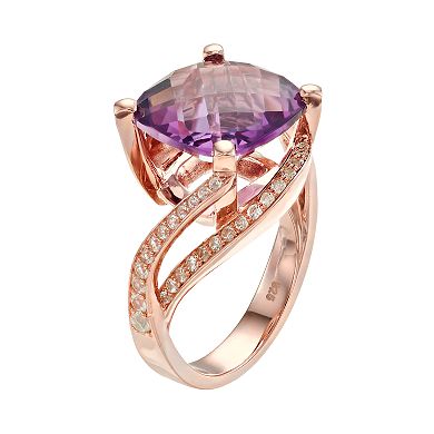 14k Rose Gold Over Silver Amethyst & Lab-Created White Sapphire Ring