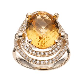 MASTERPIECE 14k Gold Over Silver Citrine & Lab-Created White Sapphire Oval Halo Ring