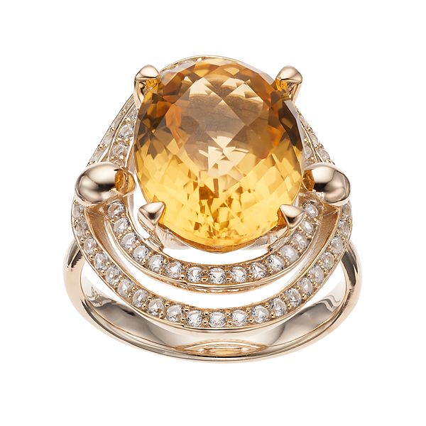 14k Gold Over Silver Citrine & Lab-Created White Sapphire Oval Halo Ring