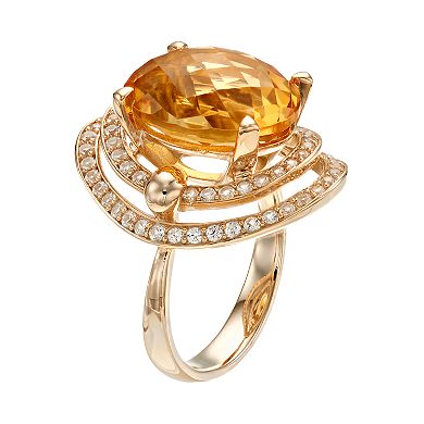 14k Gold Over Silver Citrine & Lab-Created White Sapphire Oval Halo Ring