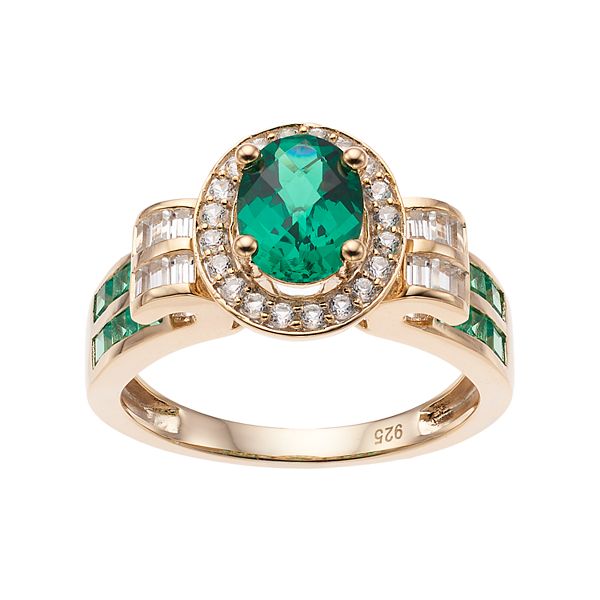 14k Gold Over Silver Lab-Created Emerald & White Sapphire Oval Halo Ring