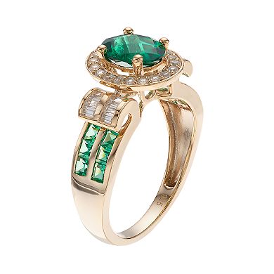 14k Gold Over Silver Lab-Created Emerald & White Sapphire Oval Halo Ring