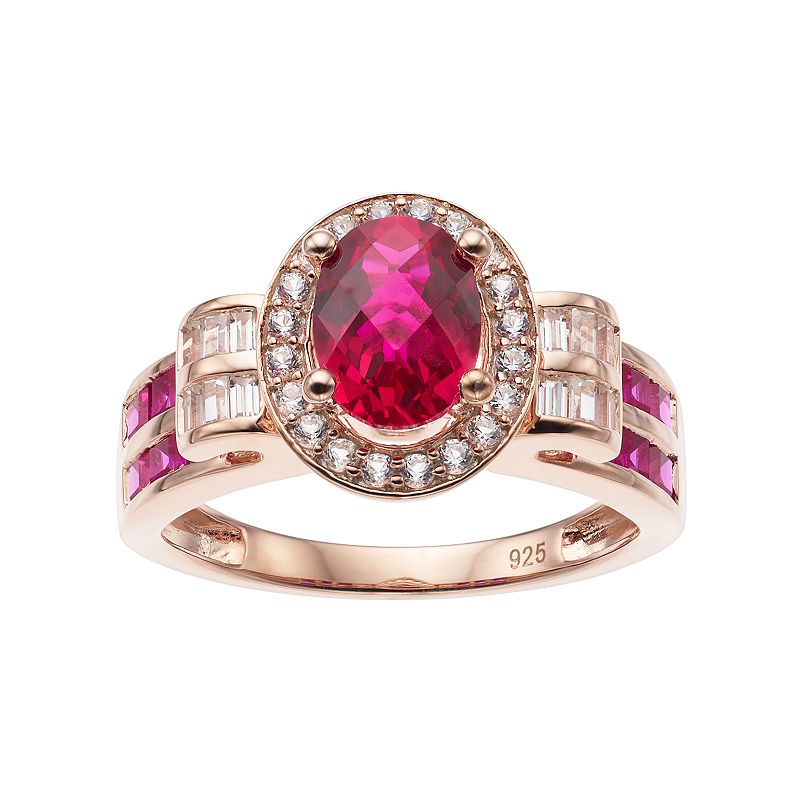14k Rose Gold Over Silver Lab-Created Ruby & White Sapphire Oval Halo Ring,