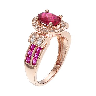 14k Rose Gold Over Silver Lab-Created Ruby & White Sapphire Oval Halo Ring