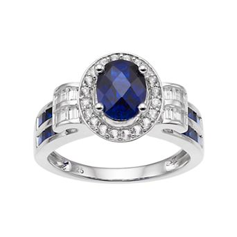 MASTERPIECE Sterling Silver Lab-Created Blue & White Sapphire Oval Halo Ring