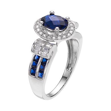 MASTERPIECE Sterling Silver Lab-Created Blue & White Sapphire Oval Halo Ring