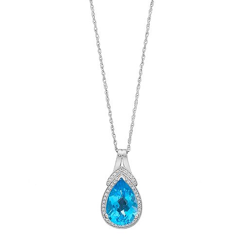 Sterling Silver Blue Topaz Teardrop Pendant Necklace