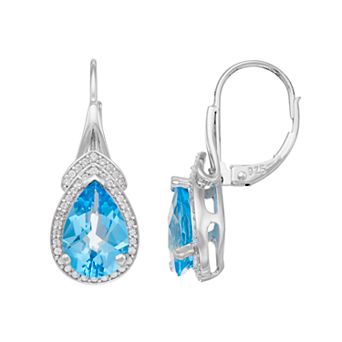 Sterling Silver Blue Topaz & Lab-Created White Sapphire Teardrop Earrings