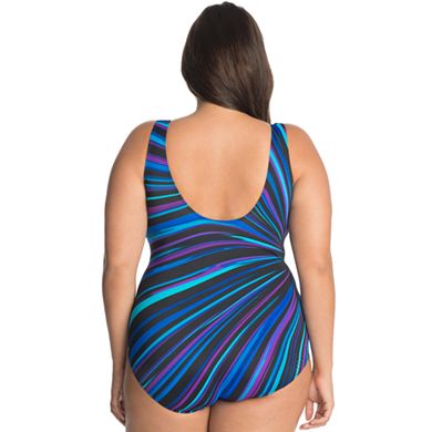 Plus Size Great Lengths Tummy Slimmer Striped One-Piece Swimsuit