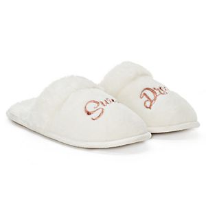 Women's love this life Embroidered Faux Fur Slippers