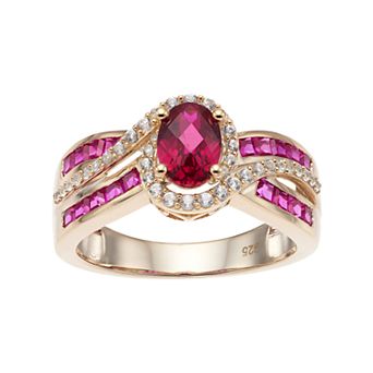 MASTERPIECE 14k Gold Over Silver Lab-Created Ruby & White Sapphire Oval Halo Ring