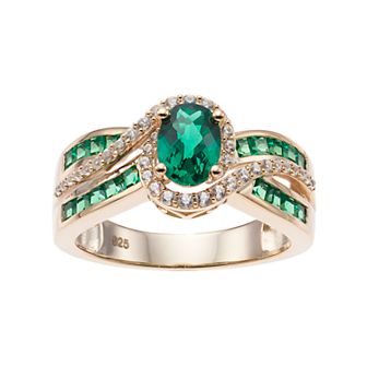 14k Gold Over Silver Lab-Created Emerald & White Sapphire Oval Halo Ring