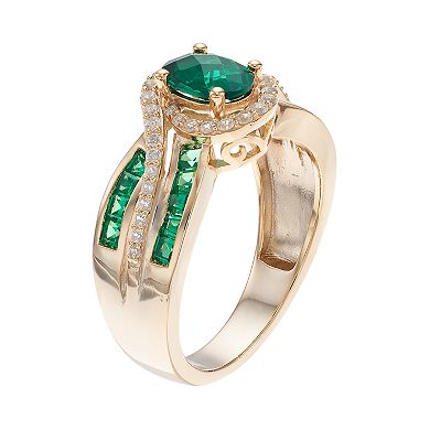 14k Gold Over Silver Lab-Created Emerald & White Sapphire Oval Halo Ring