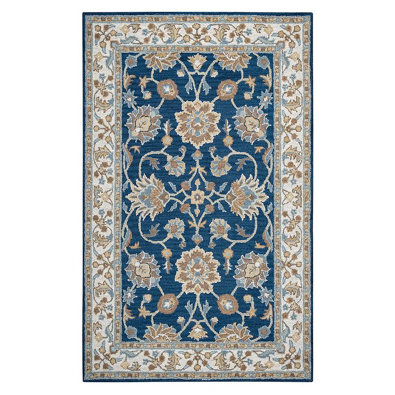 Rizzy Home Ashlyn Framed Floral II Wool Rug, Blue, 8Ft Rnd