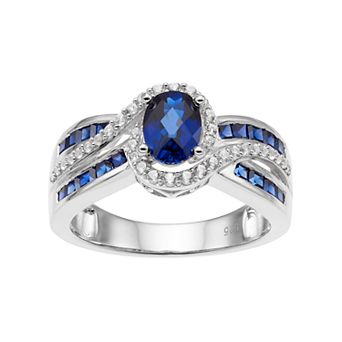 MASTERPIECE Sterling Silver Lab-Created Blue & White Sapphire Oval Halo Ring
