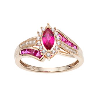 14k Gold Over Silver Lab-Created Ruby & White Sapphire Marquise Halo Ring