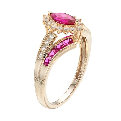 14k Gold Over Silver Lab-Created Ruby & White Sapphire Marquise Halo Ring