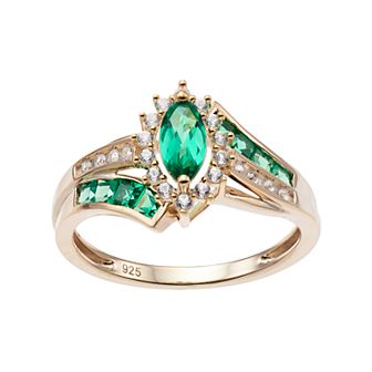 14k Gold Over Silver Lab-Created Emerald & White Sapphire Marquise Halo Ring