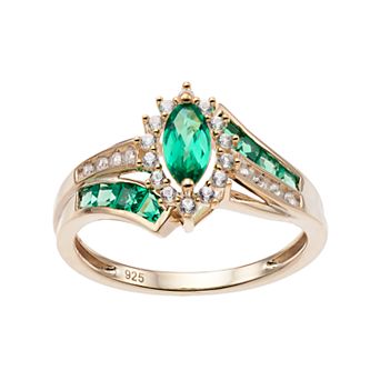 MASTERPIECE 14k Gold Over Silver Lab-Created Emerald & White Sapphire Marquise Halo Ring