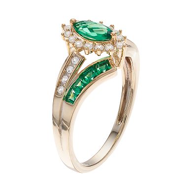 14k Gold Over Silver Lab-Created Emerald & White Sapphire Marquise Halo Ring