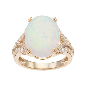 MASTERPIECE 14k Gold Over Silver Lab-Created White Opal & White Sapphire Oval Ring