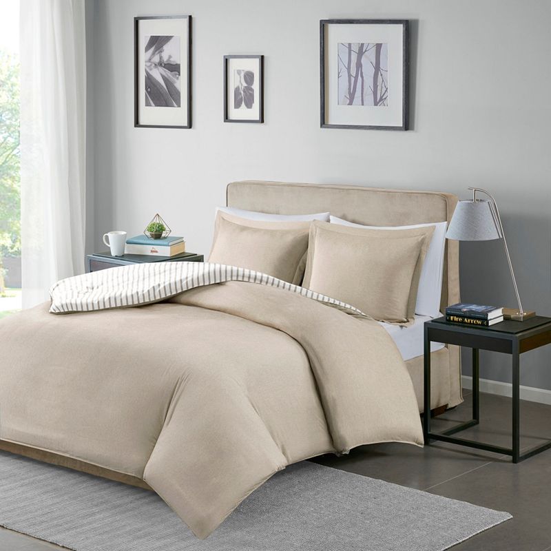 UPC 086569286987 product image for Madison Park Essentials Hayden Reversible Stripe Duvet Cover Set, Beige, Twin | upcitemdb.com