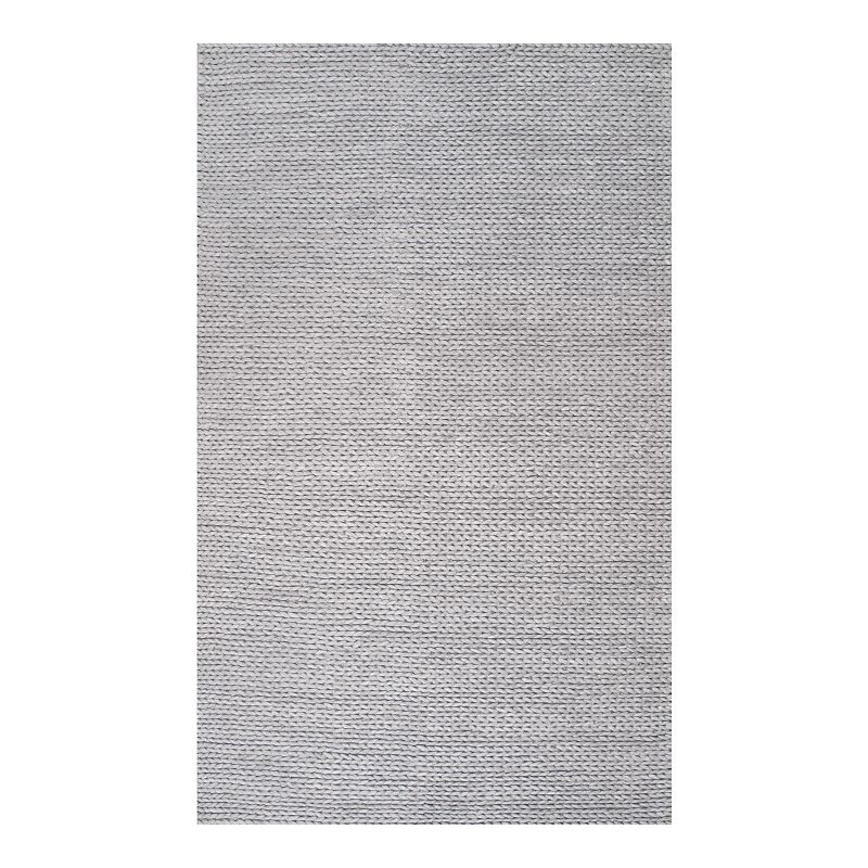 nuLOOM Chunky Cable Solid Wool Rug, Grey, 5Ft Sq