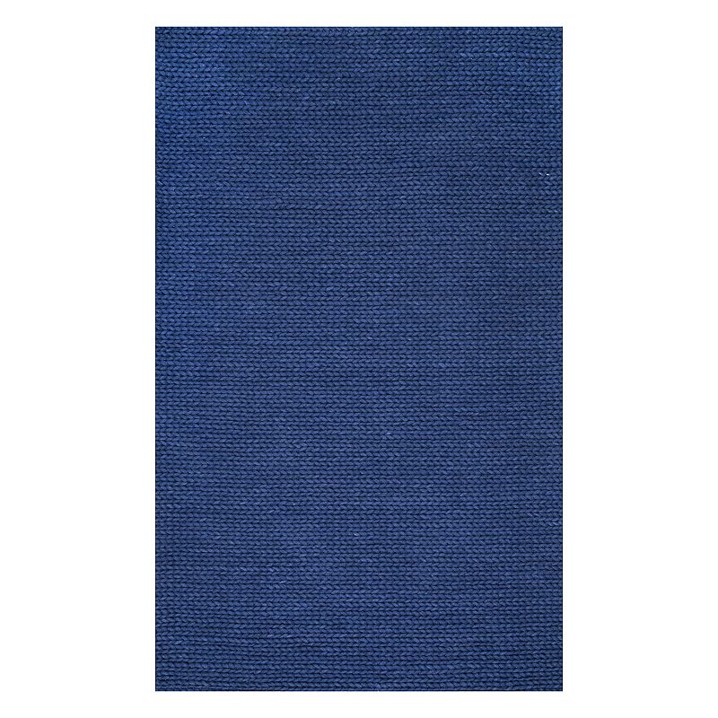 nuLOOM Chunky Cable Solid Wool Rug, Blue, 5X8 Ft